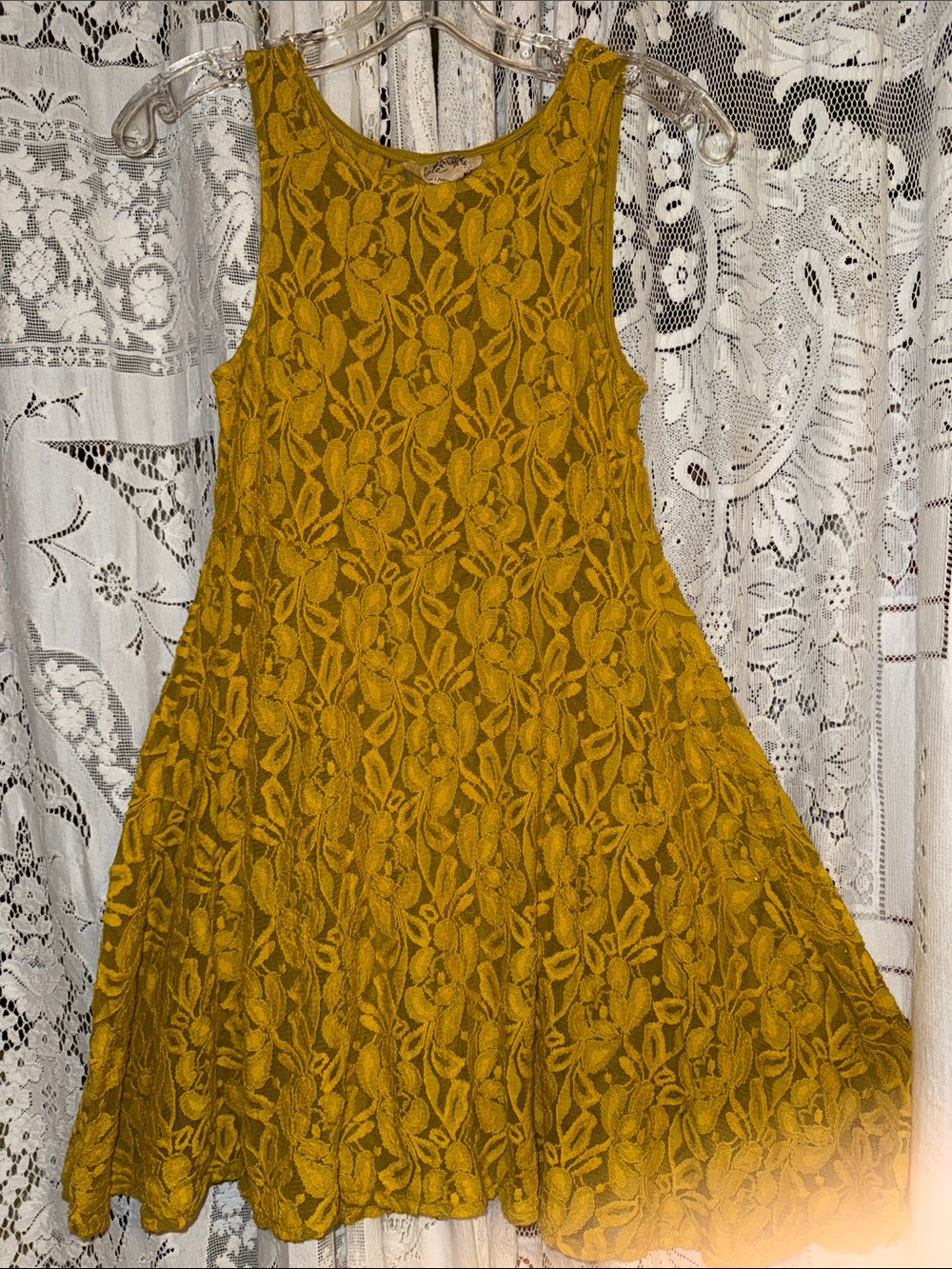 Free People miles of lace Mustard Lace Mini Dress